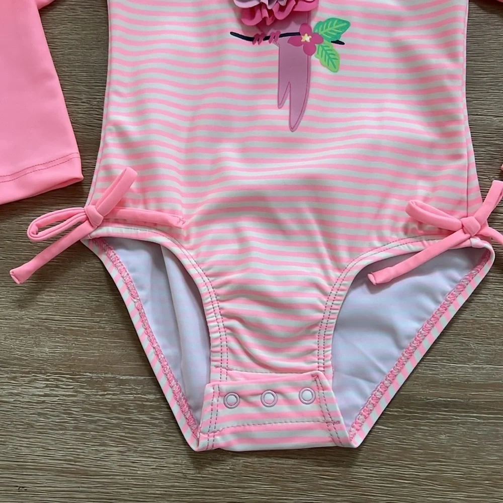 Little Me Baby Girl Long Sleeve Rash guard One Piece Swimsuit Neon 18 24 months